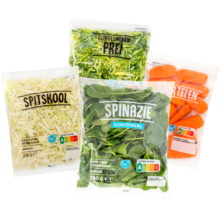 Spitskool, spinazie, prei fijn
zakje à 200 gram
of worteltjes
zakje à 300 gram